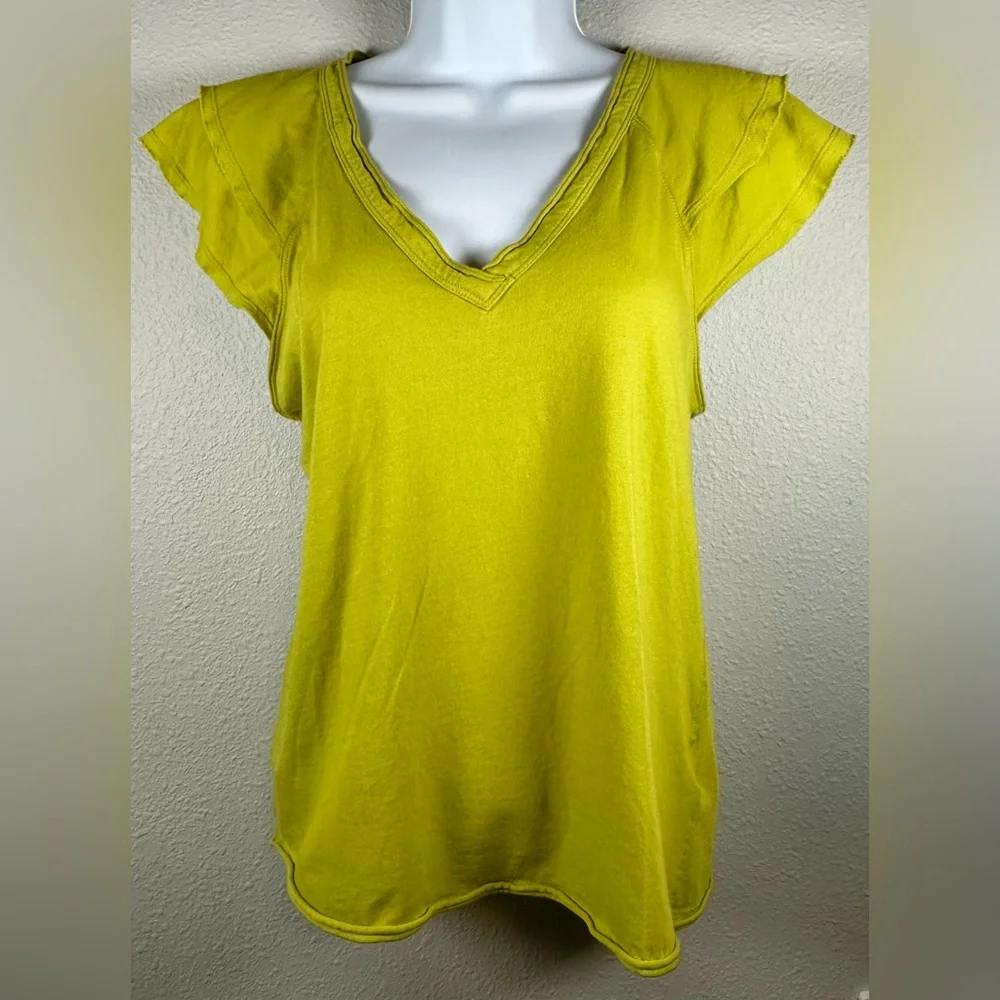 Maeve By Anthropologie Women’s Lime Green Ruffle Sleeve Top Size XS - Picture 2 of 8